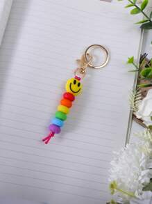 1pc Abacus, Smiling Face, Apple, Book Silicone Beaded Keychain, Women Backpack Pendant Accessory, Back To School, Teacher's Day Gift