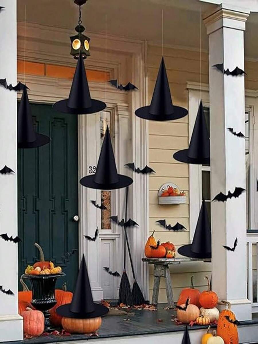 6pcs Halloween Witch Hat, Wizard Witch Hat, Wall Hanging Decor, Door Decoration, Room Background Decor, Tabletop Backdrop, Masquerade Party, Birthday Party Supplies