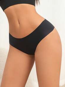 5 条装女式低腰性感柔软舒适内裤，俏皮印花，无缝一体式三角内裤，简约设计 - 黑色 - 查看 7