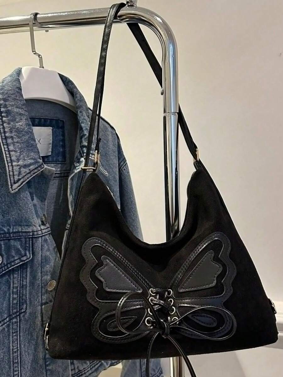 Suede Retro Bag For Women, Large Capacity, Versatile, Suitable For Back-To-School Travel - Black - View 1