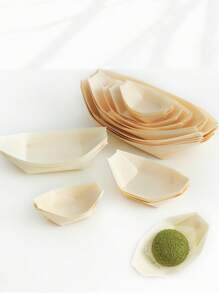 50/100 piezas de bandejas de barco de madera desechables, mini barcos de comida, bandejas de hoja de plato frío para sushi, bolas de tentáculo japonés, alas de pollo frito, tazones de madera para donas, cajas para llevar sashimi, platos para tartas de cumpleaños, adecuado para catering/uso familiar/camping/fiestas