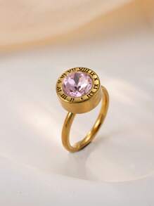 1 pieza Anillo de acero inoxidable chapado en oro de 18k con diamantes para mujer, accesorio elegante y de moda adecuado para uso diario, vacaciones, citas, regalo