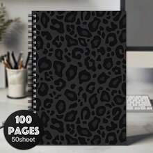 Stilvolles Leoparden-Muster Spiralnotizbuch, ideal als Geschenk für Schule, Büro oder Zuhause, mit schwarzem Leoparden-Design, Schulmaterial, Schulstart - A - Übersicht 1