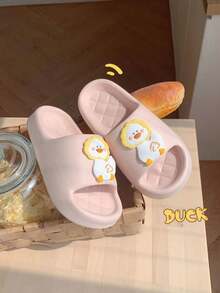 Sandalia Planas Unisex Diseño De Pato Bordado Animado, Sandalias De EVA Con Patito Antideslizantes Primavera Y Verano Para El Hogar Y Vacaciones - Rosa - Ver 5