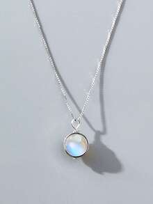 ESBERRY 1件7.5-8毫米圆形蓝色月光石复古吊坠项链，925纯银首饰，优雅日常佩戴，时尚礼物