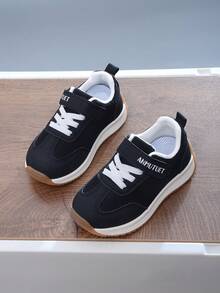 1 Pair Fashion Girls Low-Top Casual Canvas Sneakers, Comfortable Anti-Slip Lightweight Sports Shoes, Easy To Wear With Hook-And-Loop, Molded Insole For Stable Fit, Suitable For Daily Wear - Black - View 3