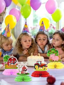 Centros de mesa con forma de colmena de animales de granja, decoraciones para fiestas, decoración de mesas con forma de pastel y bola de temática de granja, suministros para fiestas de cumpleaños en graneros, decoraciones de mesa para baby shower con animales de granja en 3D. - Multicolor - Ver 3