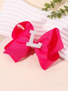 1 pieza Lazo con letra gigante brillante para niñas con perlas falsas y strass - Clip de cocodrilo elegante color rosa intenso - Accesorio de pelo dulce y lindo, regalo ideal para fiestas y festividades