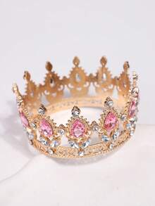 1pc Girl Rhinestone Metal Tiara Crown Hair Hoop - Pink - View 4