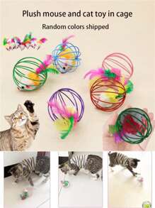 1pc Random Color Colorful Mouse Balls Cat Toy, Cat Teaser Mouse Toy, Feather Cat Toy, Indoor Cat Toy
