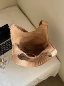 Bolso de playa trenzado de gran capacidad, bolso de mano y monedero de paja de verano, bolso bohemio de hombro para mujeres y damas, bolso de viaje
