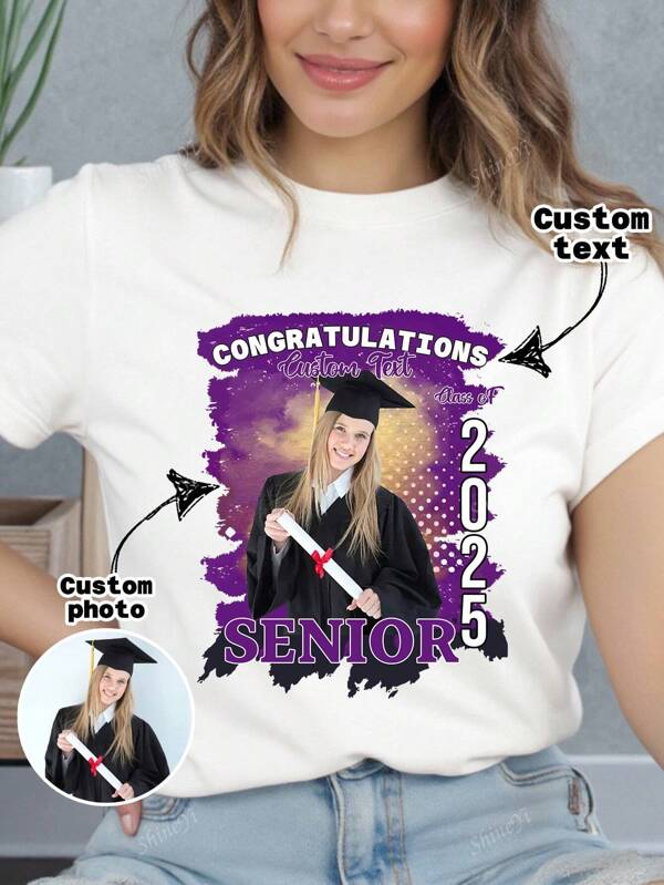 Custom 2025 Graduation Shirt, Personalized 2025 Senior Shirt, Custom Rap T-Shirt, Custom Photo Graduation Shirt, Custom Graduation Photo T-Shirt, Personalized 2025 Family T-Shirt, 2025 Custom Class Shirt, Family Matching Graduation T-Shirt, Custom Heart Photo Shirt, Women Summer Clothing