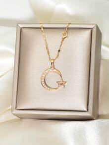 1 Thời Trang Đính Đá Cubic Zirconia Trang Trí Ngôi Sao Chi Tiết Mặt Trăng Dây Chuyền Nữ Trang Trí Hàng Ngày - Vàng - Xem 2