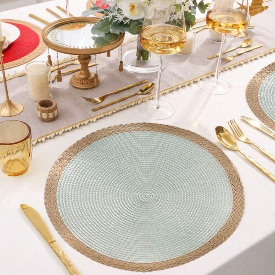 2 Stücke/8 Stücke/10 Stücke mintgrüne runde Tischsets, hitzebeständig für Restaurant, Küche, Esszimmer Dekoration, Küchen Verbrühschutz Tischsets, Stoff Tischmatten für Zuhause, gewebte hitzebeständige Untersetzer, geeignet für Feiertage, Hochzeiten, Partydekoration, Innen- und Außenveranstaltungen Zuhause, minimalistische Esszimmer Anordnung, Schutz verschiedener Geschirre