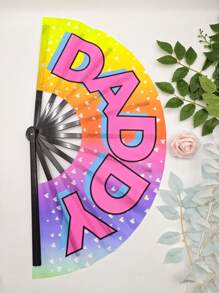 Ombre "DADDY" Folding Fan, Creative And Fashionable Decorative Fan With Letter Design For Father's Day; "SLAY" Folding Fan With Cool Black Background, Fashionable And Personalized Choice