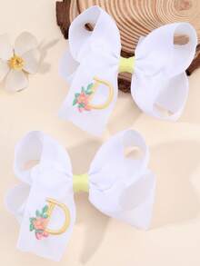2 件女孩 A-Z 刺绣字母印花蝴蝶结发夹，简约白色缎带蝴蝶结发夹，可爱时尚发饰，适合日常/派对/学校 - 彩色 - 查看 27
