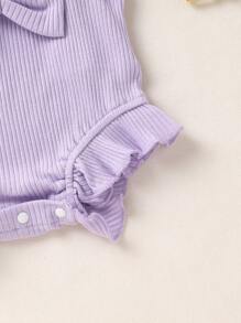 2pcs Set Casual Elegant Sweet Cute Baby Girl Romper, Soft Breathable, Solid Color Hollow Lace Tassel Trim Dress Bodysuit And Headband Set