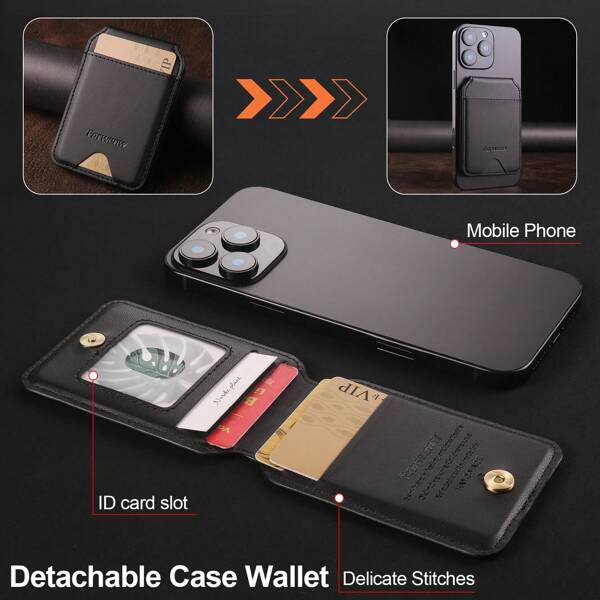 LC.IMEEKE 1pc Pu Leather Magnetic Wallet Card Holder Stand Accessories Compatible With Phone 16 15 14 13 12 Pro/Pro Max/Plus/Mini