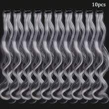 5/10 piezas Extensiones de pelo blancas con clips, 20 pulgadas de largo, rizado y ondulado, extensiones sintéticas con clips para Halloween, cosplay, fiesta de disfraces, Navidad, Año Nuevo, regalo para mujeres y niñas (blanco y negro) - Blanco - Ver 13