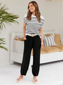 2 Piece Knit Sets Women Sweatsuit Sets - Stripes Black - View 3