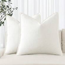 Local Delivery- Decorative Linen Pillow Covers 18x18 Inch Natural Beige ​Boho Farmhouse​ ​Neutral Couch Throw Pillows For Bed Pack Of 2 Accent Outdoor Pillowcase Modern Sofa Cushion Livingroom Home Decor - Cream White - 查看 1