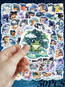 50pcs Cartoon Animal Fantasy Stickers, Simple & Artistic, Applicable For Journals, Phone Cases, Skateboards, Luggage, Helmets, Guitars, Building Blocks, Toys, Cars, DIY Decoration, Excellent Birthday, Christmas And Halloween Decorations