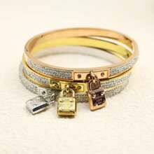 2025 European & American Minimalist Stainless Steel 316L Luxury Lock Bangle Bracelet, Silver/Gold/Rose Gold Color, Elegant Women's Fashion Jewelry Gifts For Girlfriend, Friends, Family, Teachers, Parents, Premium Fashion Accessories