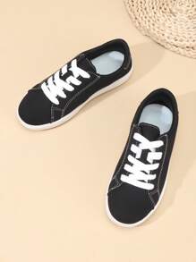 1 Pair Kids PU Leather Lace-Up Classic Student Shoes, Thick Non-Slip Durable Soft Bottom Casual Sneakers, Suitable For All Seasons