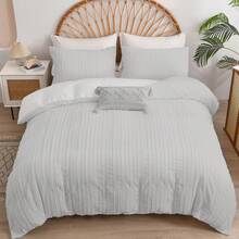 3PCS-Striped Plain Tufted Bedding Set Light Grey Boho Duvet Cover Set Double Size , Soft And Lightweight Bed Cover With Zipper Closure For Home Bedroom Decor ,Valentine's Day Gifts, Fall Decor, All Season - Light Gray Striped Plain Tufted - View 3