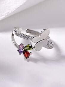 1pc Delicate Butterfly Decorative Cuff Ring With Sparkling Colorful Zirconia,Open Adjustable Ladies Ring,Women's Creative Jewelry,Summer Vacation Accessories,Women's Daily Wear,Party,Date,Gathering,Valentine's Day Gift.