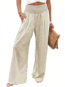 European & American Casual Wide Leg Loose Fit Long Pants, Summer New Arrival - Apricot - View 5