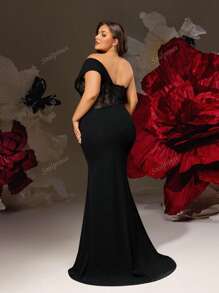 Elegante abito da sera lungo con spacco alto e drappeggio monospalla in pizzo nero taglie comode, abito da sera formale e sexy per donna, abito da sera di lusso lungo per donna, abito da sposa elegante per sera, abito elegante per occasioni formali, abito elegante per eventi, abito da sposa di lusso, abito da festa, per invitati a matrimoni