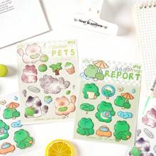 12pcs Glittery Star Series Reusable Stickers With Frog, Rabbit, Seal, Pig, Teddy Bear Asymmetrical Shape, Matte Plastic Surface For Scrapbooking, Laptop, Water Bottle, Crafts School Supplies,Back To School
