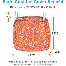 Local Delivery- Outdoor Cushion Slipcovers Waterproof 4 Pack Patio Chair Seat Cushion Covers With Zipper And Tie, 22 X 20 X 4 Inch, Replacement Cover Only - Guava - View 5
