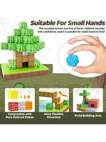 磁性积木 - 为儿童建造地雷磁铁世界套装、STEM 感官玩具、男孩和女孩的教室和礼物、植物主题、随机颜色、男孩玩具、磁性积木、磁性瓷砖、磁性积木、男孩玩具、男孩玩具