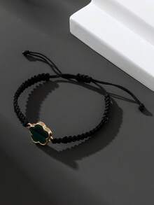 1 件时尚商务幸运四叶草吊坠编织绳手链，男士生日礼物 - 綠色 - 查看 3