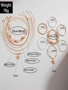 全新时尚波西米亚度假风格贝壳串珠编织项链5件套、手链7件套、脚链7件套、沙滩风格海星吊坠和聚合物粘土米珠组合首饰，适合女性日常佩戴 - 彩色 - 查看 7