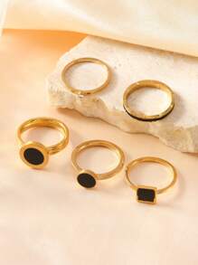 4/5 Teile modischer, einfacher Frauen-Edelstahl-Goldring-Set, geometrische Linienmuster, passend für den täglichen Gebrauch, Urlaub, Dating, als Geschenkschmuck