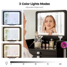 VOWNER 3 In 1 Makeup Vanity Desk With Flip Top Mirror, 19" Compact  Vanity Table With Visible Glass Desktop & Power Outlet, 3 Color Modes, Come With 3 Drawers & Storage Stool, Bedroom Small Vanity Set For Grils Women, Gifts For Christmas - Xem 3
