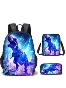 Juego de 3 mochilas escolares para niños y niñas, mochila con diseño de dinosaurio para estudiantes de escuela primaria, secundaria y preparatoria, con gran capacidad de 16 pulgadas, incluye bolsa para el hombro y estuche para lápices
