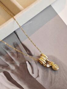 1pc Minimalist Elegant Pineapple Zirconia Pendant Necklace, Suitable For Men And Women Daily Wear, Perfect For Summer Travel, Graduation Season, Valentine's Day Gift