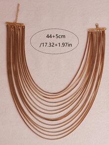 1 Pc Fashionable Multi-Layer Long Necklace, Multi-Layer Necklace, Suitable For Ladies To Wear At Parties - Yellow Gold - View 7