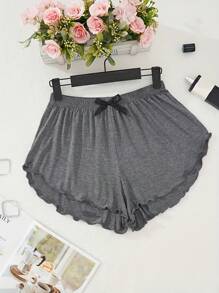 Gray Solid Color Minimalist Shorts Lounge Shorts For Women, Summer Lightweight Sleep Shorts