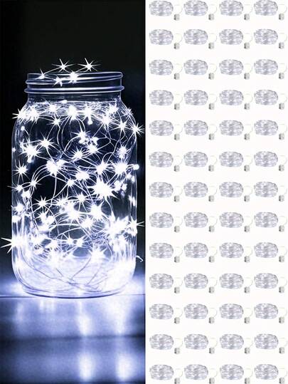 20 paquete de luces de hadas con pilas, luces LED de alambre de cobre con efecto de luciérnagas y estrellas, para tarros de albañil, bodas, fiestas, centros de mesa y decoración navideña, 100 cm de largo, blanco