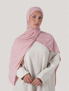 1 件女士经典纯色优雅休闲罗纹针织头巾，柔软粘胶面料头巾头带适合日常生活、聚会、郊游 - 皮粉色 - 查看 1