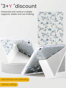 Eine schöne doppelseitig farbig bemalte, blaue Blumen-Acryl-Kristall-Rückseite, stoßfest, geeignet für iPad 7. Generation, 8. Generation (10,2 Zoll), 10. Generation Schutzhüllen, integrierter Stiftschlitz, unterstützt Schlaf- und Aufwachfunktionen/mehrfache Stehfunktionen, Geschenk für Feiertage, Geschenk zum Neuen Jahr.