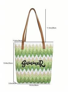 New Straw Woven Bag, Women's Large Capacity Shopping Tote Bag, Striped Letter Beach Bag, Embroidery Leisure Travel Lightweight Handbag