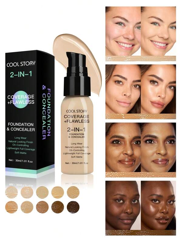 coolstory 30ml Oil-Control Concealer For Long-Lasting Makeup,1PC Face Liquid Foundation Full Concealer Makeup Waterproof Base Brighten Cover Dark Circles Matte Foundation Cosmetic,BB Cream,BB Cushion, Cc Cream, Natural Coverage Sun Protection/ProtectionLong-Lasting WearColor CorrectingMoisturizingOil Control,Durable Waterproof Matte Foundation Matte Oil Control Concealer Foundation Cream,Ideal Gift