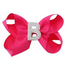 1 pieza Lazo con letra gigante brillante para niñas con perlas falsas y strass - Clip de cocodrilo elegante color rosa intenso - Accesorio de pelo dulce y lindo, regalo ideal para fiestas y festividades