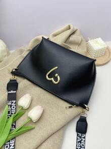 2025 Summer New Women Casual Shoulder Bag, Fashionable Bucket Bag With Wide Strap, Chic Commuter Crossbody Bag - Black - View 4